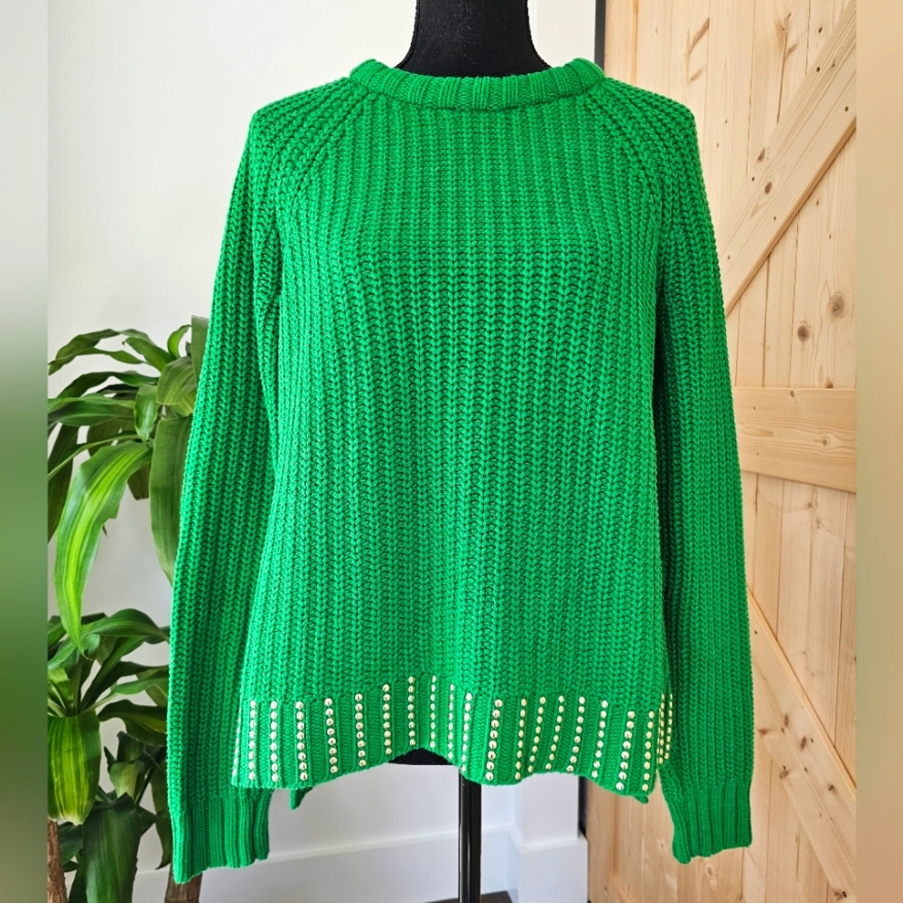 MICHAEL Michael Kors size S green studded high-low women's‎ sweater
